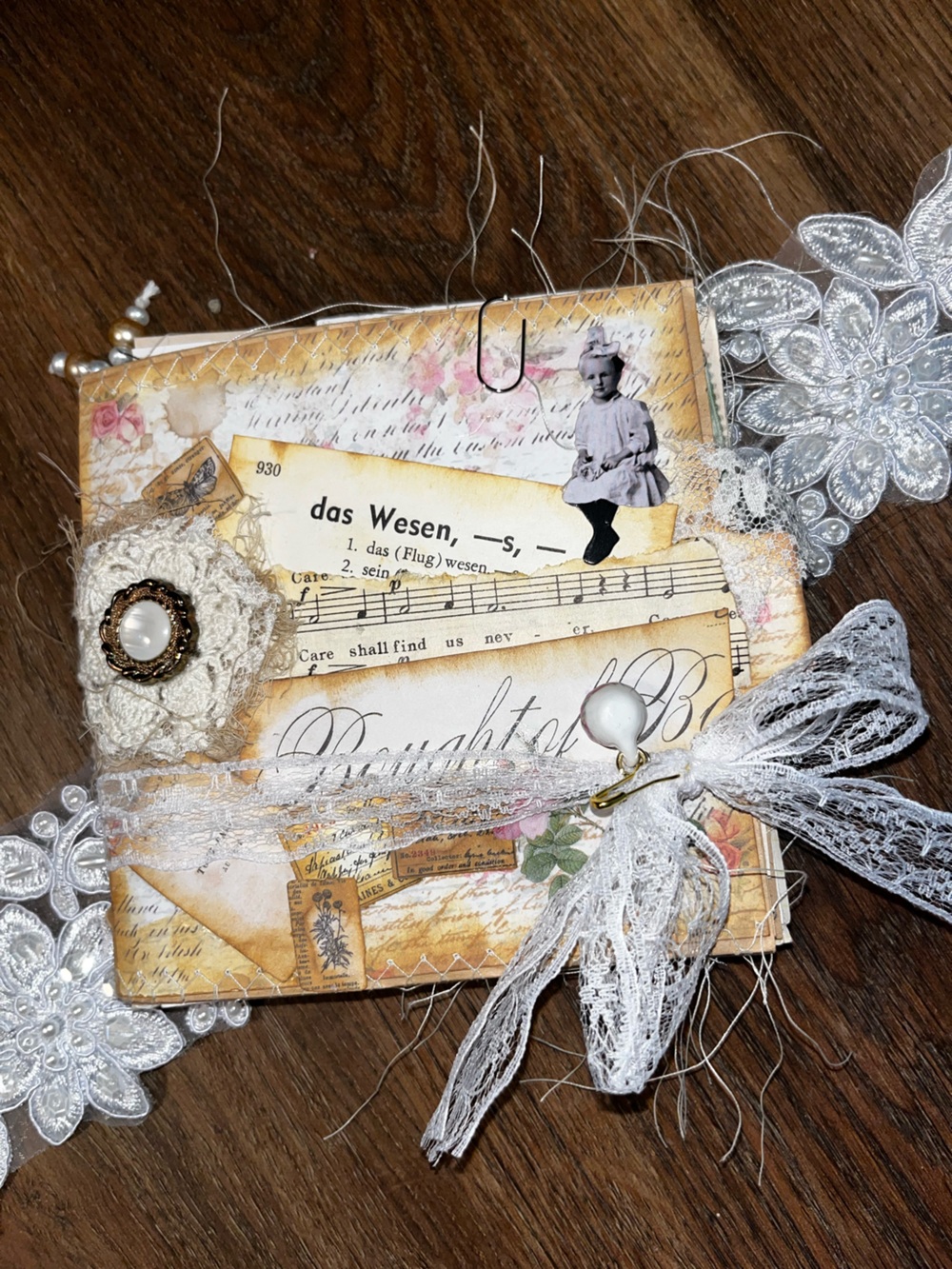 Vintage Style Handmade Mixed Media Journal - Cream & Tan